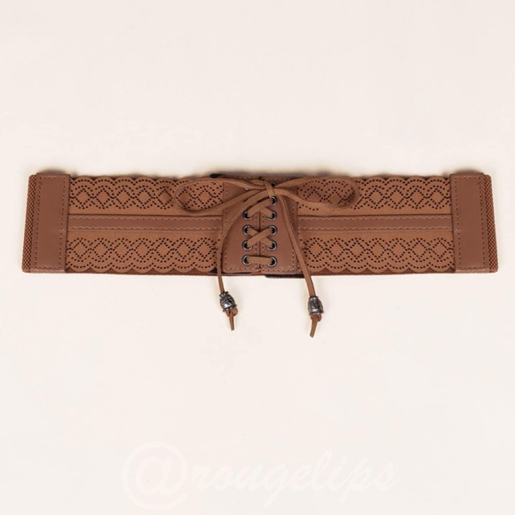 PU Wide Corset Laser Cut Hollow Out Brown Belt Boho - Picture 2 of 6